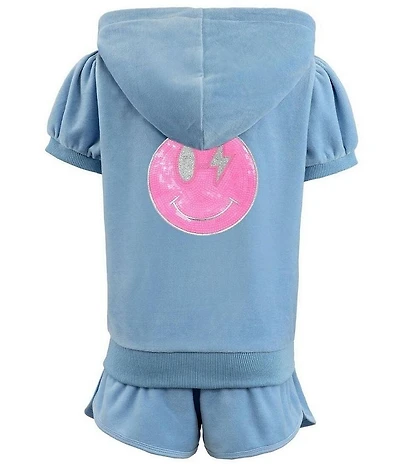 Lola + The Boys Little/Big Girls Velour Emoji Patch Short Sleeve Hoodie and Shorts Set