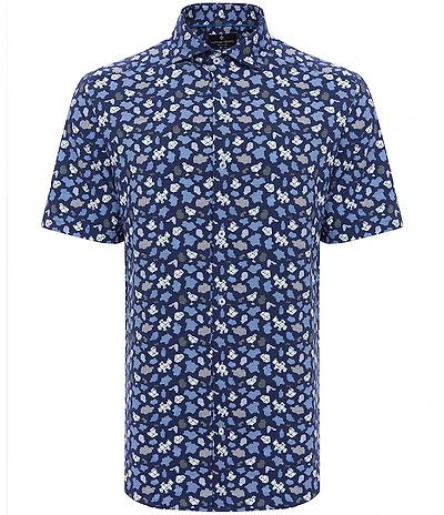 Luchiano Visconti Big & Tall Puzzle Print Stretch Short Sleeve Woven Shirt