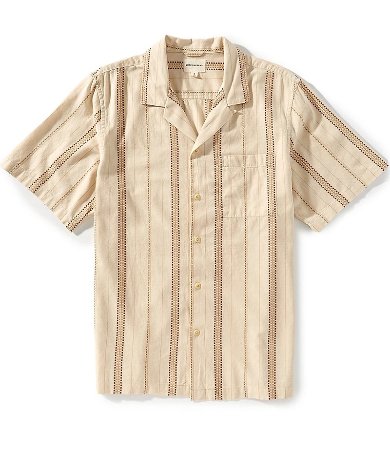 Lucky Brand Textured Stripe Camp Collar Short Sleeve Shirt