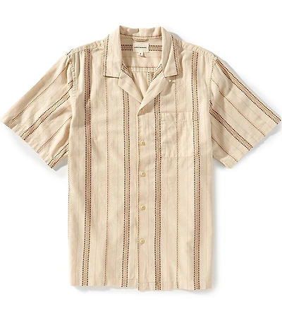Lucky Brand Textured Stripe Camp Collar Short Sleeve Shirt