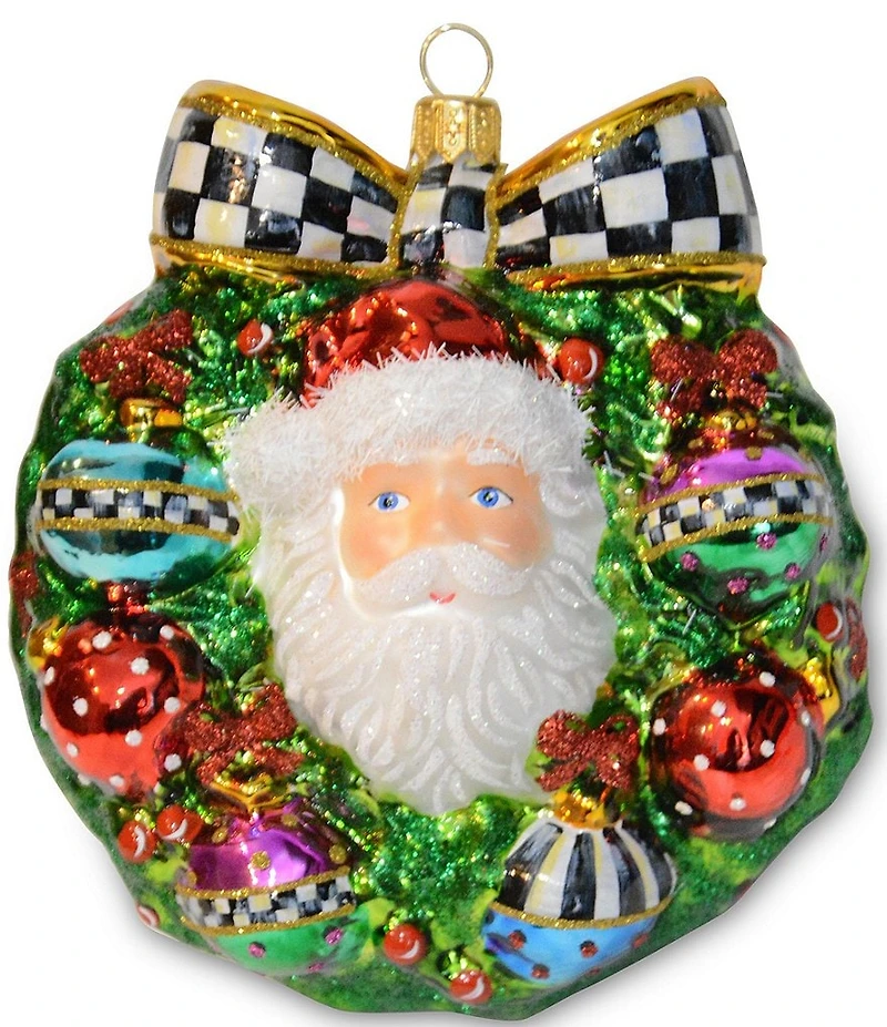 MacKenzie-Childs 2026 Santa Wreath Glass Ornament