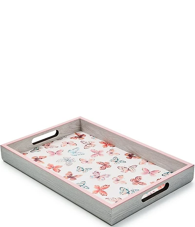 MacKenzie-Childs Butterfly Hill Tray Wood Serving Tray with Handles