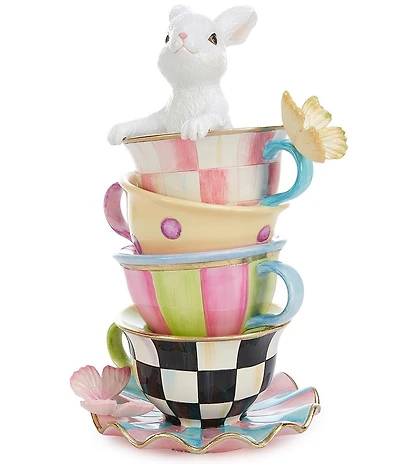 MacKenzie-Childs Easter Collection Frolic Spring Stacked Teacup Bunny Figurine