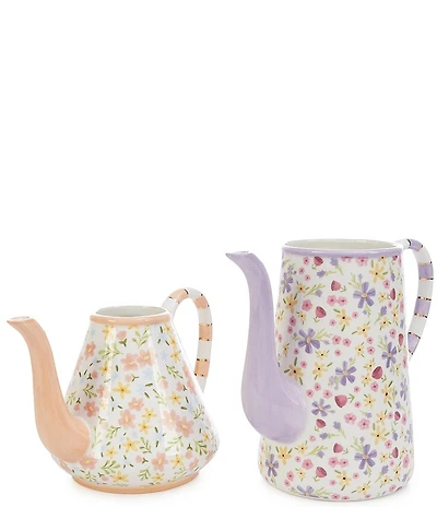 MacKenzie-Childs Easter Collection Posie Patch Ceramic Teapot Vases, Set of 2