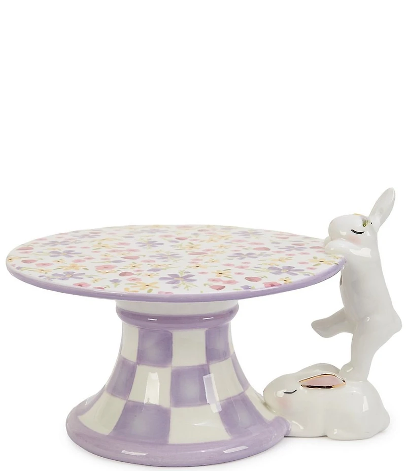 MacKenzie-Childs Easter Collection Posie Patch Mini Bunny Ceramic Pedestal Platter