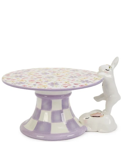 MacKenzie-Childs Easter Collection Posie Patch Mini Bunny Ceramic Pedestal Platter