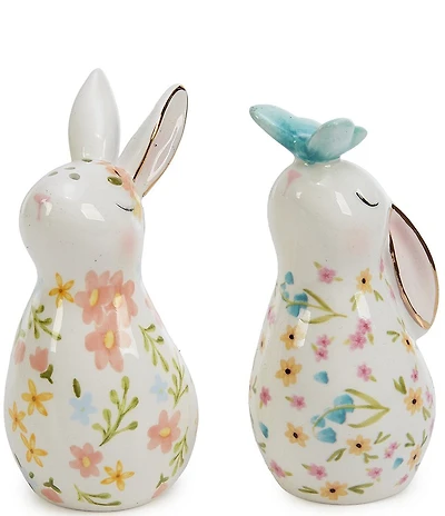 MacKenzie-Childs Easter Collection Posie Patch Rabbit Jack Salt & Pepper Set
