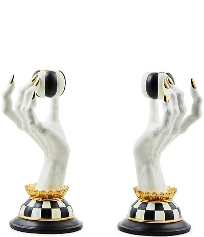 MacKenzie-Childs Halloween Collection Haunted House Spooky Hand Candle Holders, Set of 2