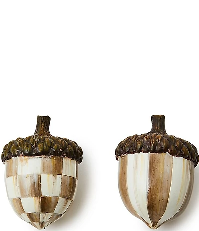 MacKenzie-Childs Harvest Collection Mocha Check® Decorative Acorns, Set of 2