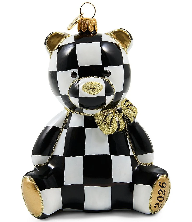 MacKenzie-Childs 2026 Dated Check Bear Glass Ornament