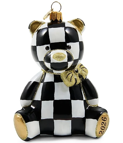 MacKenzie-Childs 2026 Dated Check Bear Glass Ornament