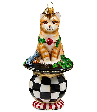 MacKenzie-Childs Cat On Tuffet Glass Ornament