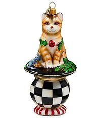 MacKenzie-Childs Cat On Tuffet Glass Ornament