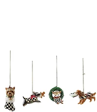 MacKenzie-Childs Holiday Collection Check It Out Dog Ornaments, Set of 4