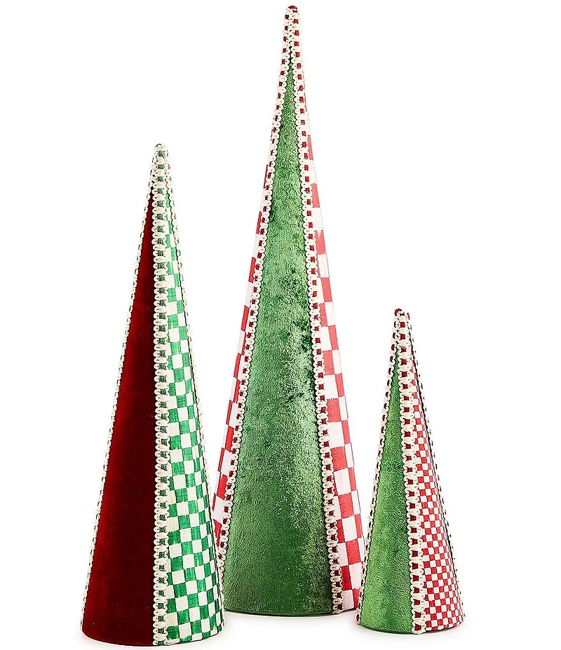 MacKenzie-Childs Holiday Collection Check It Out Fabric Cone Trees, Set of 3