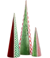 MacKenzie-Childs Holiday Collection Check It Out Fabric Cone Trees, Set of 3