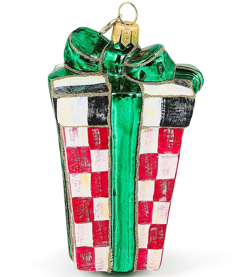 MacKenzie-Childs Holiday Collection Check It Out Gift Glass Ornament