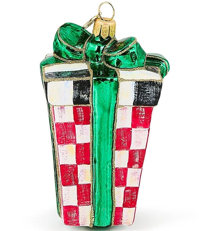MacKenzie-Childs Holiday Collection Check It Out Gift Glass Ornament