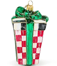 MacKenzie-Childs Holiday Collection Check It Out Gift Glass Ornament