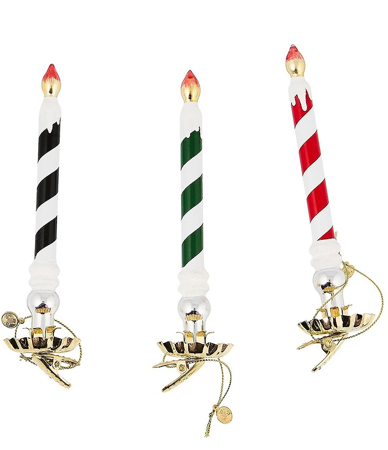 MacKenzie-Childs Holiday Collection Check It Out Glass Candle Clips, Set of 3
