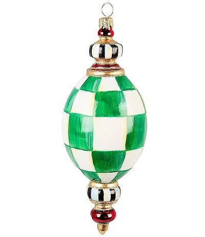 MacKenzie-Childs Holiday Collection Check It Out Oval Drop Glass Ornament