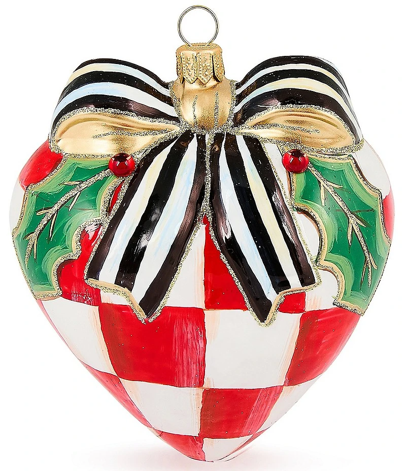 MacKenzie-Childs Holiday Collection Check It Out Red Heart-Shaped Glass Ornament