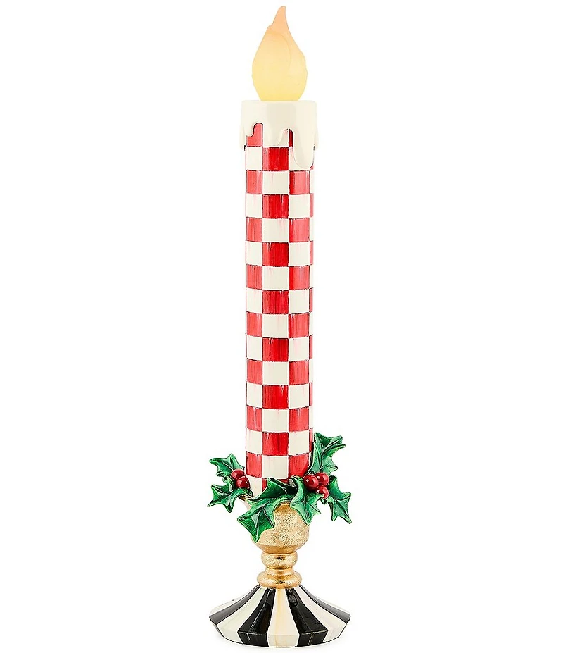 MacKenzie-Childs Holiday Collection Check It Out Red Illuminated Retro Candle