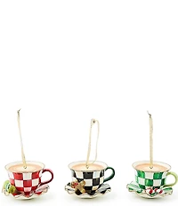 MacKenzie-Childs Holiday Collection Check It Out Teacup Ornaments, Set of 3