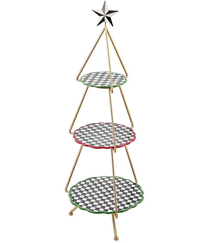 MacKenzie-Childs Holiday Collection Check It Out Tree Tiered Plate Stand