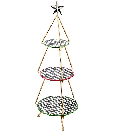 MacKenzie-Childs Holiday Collection Check It Out Tree Tiered Plate Stand