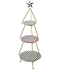 MacKenzie-Childs Holiday Collection Check It Out Tree Tiered Plate Stand