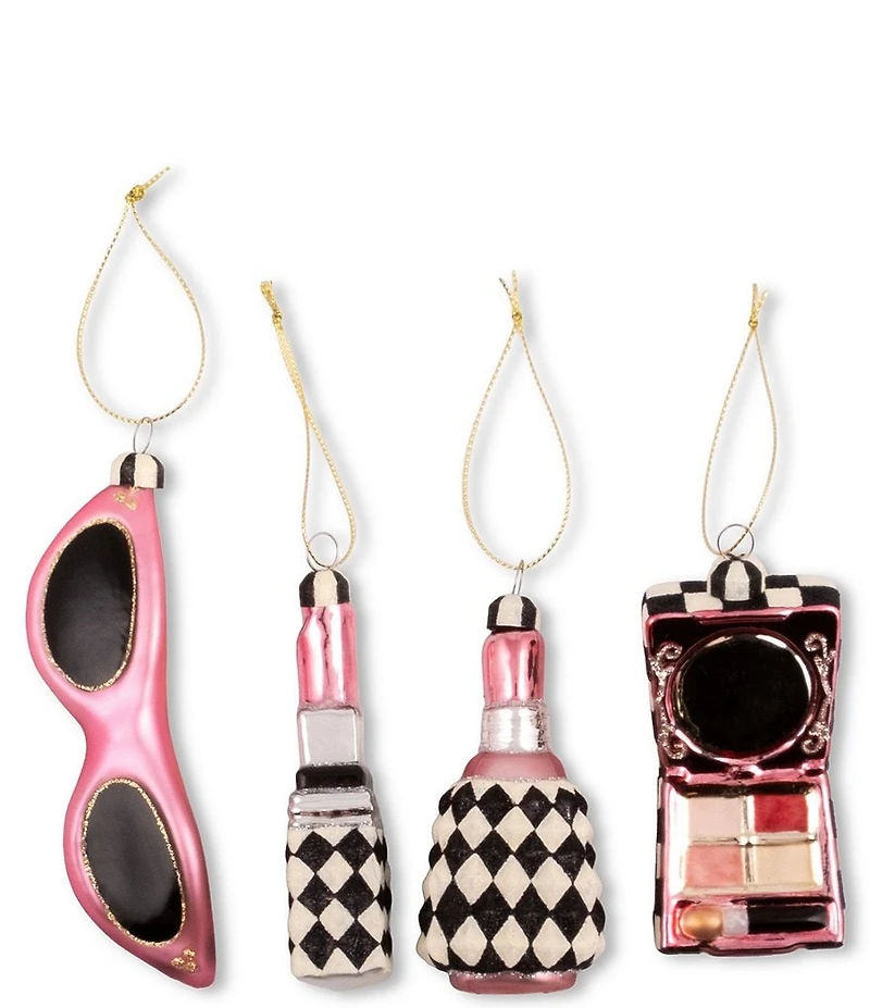 MacKenzie-Childs Holiday Collection Courtly Cosmetic Glass Ornaments, Set Of 4
