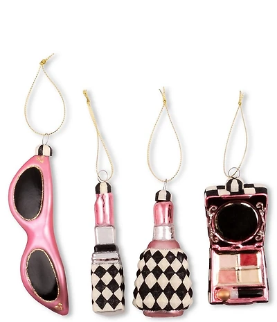 MacKenzie-Childs Holiday Collection Courtly Cosmetic Glass Ornaments, Set Of 4