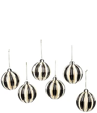 MacKenzie-Childs Courtly Noel Stripe Glass Ball Ornaments, Set of 6