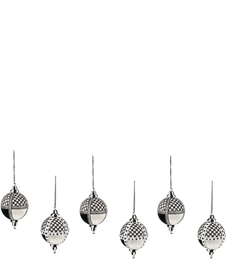 MacKenzie-Childs Holiday Collection Courtly Patchwork Fabric Ball Ornaments, Set of 6