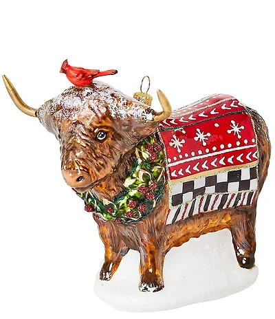 MacKenzie-Childs Cozy Christmas Highland Cow Glass Ornament