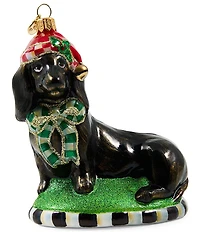 MacKenzie-Childs Holiday Collection Dachshund Dog Glass Ornament