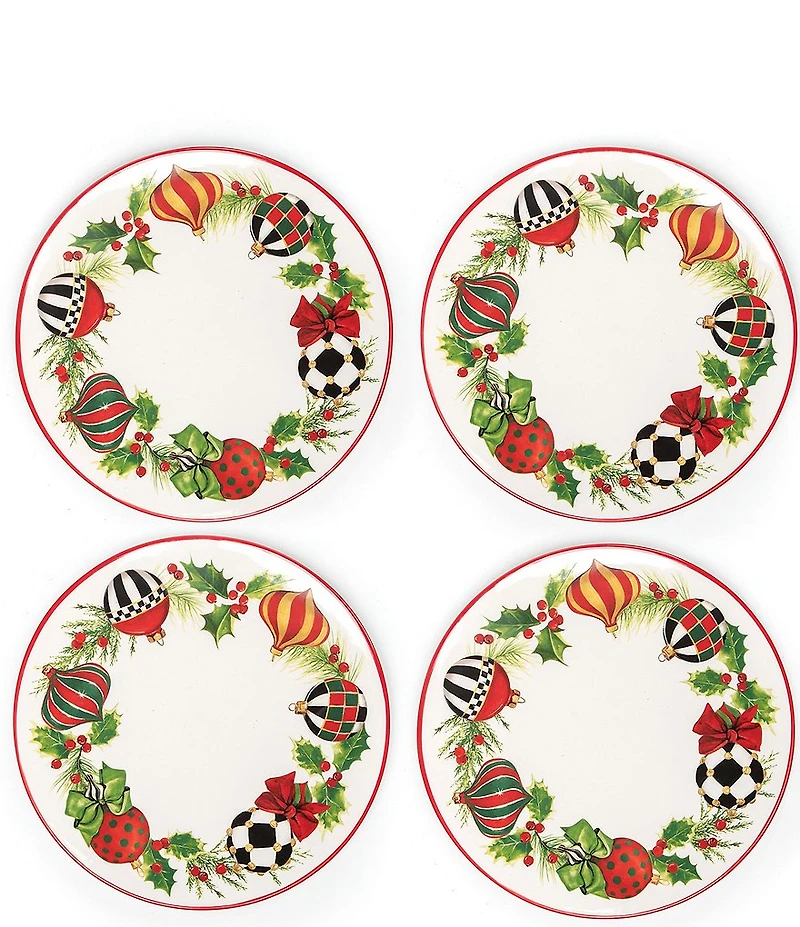 MacKenzie-Childs Holiday Collection Deck the Halls Salad Plates, Set of 4