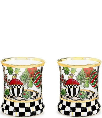 MacKenzie-Childs Holiday Collection Deck the Halls Tumbler Glass, Set of 2
