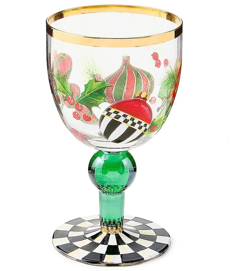 MacKenzie-Childs Holiday Collection Deck the Halls Novelty Wine Glass