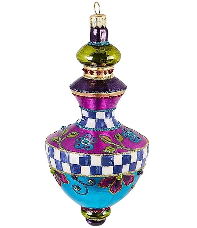 MacKenzie-Childs Holiday Collection Floral Hourglass Drop Glass Ornament