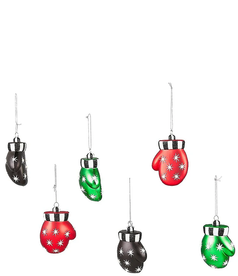 MacKenzie-Childs Holiday Collection Holiday Mitten Glass Ornaments, Set of 6