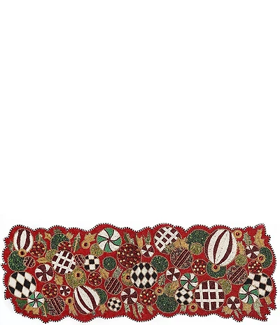 MacKenzie-Childs Holiday Collection Jolly Beaded Check Ornaments Table Runner