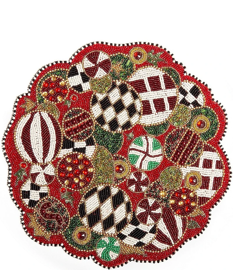 MacKenzie-Childs Holiday Collection Jolly Ornaments Beaded Placemat