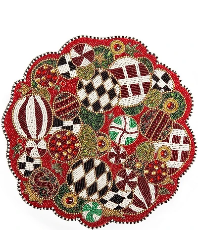 MacKenzie-Childs Holiday Collection Jolly Ornaments Beaded Placemat