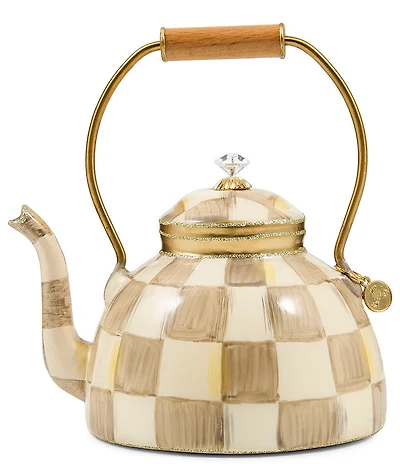 MacKenzie-Childs Holiday Collection Mocha Check Tea Kettle Glass Ornament
