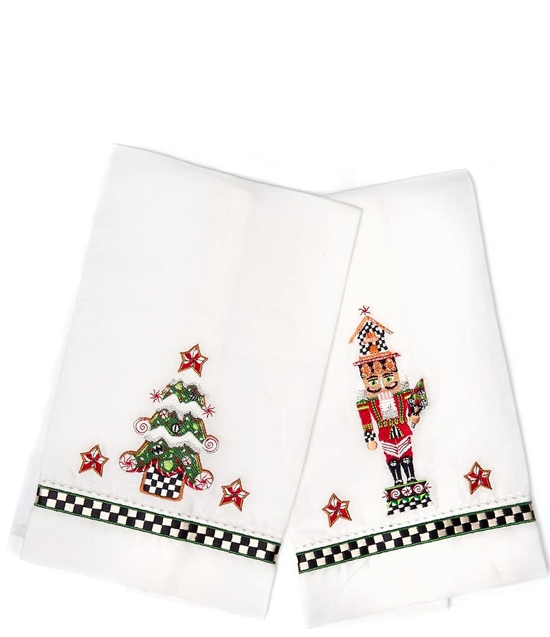 MacKenzie-Childs Holiday Collection Nutcracker & Tree Guest Towels, Set of 2