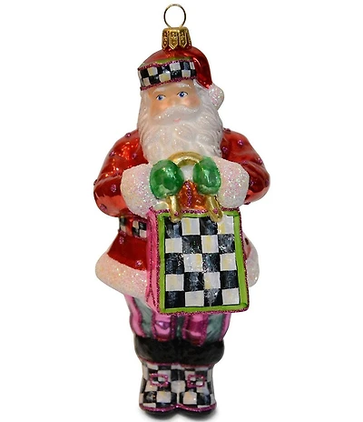 MacKenzie-Childs Shopper Santa Glass Ornament