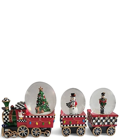 MacKenzie-Childs Holiday Train Snow Globe 3-Piece Set