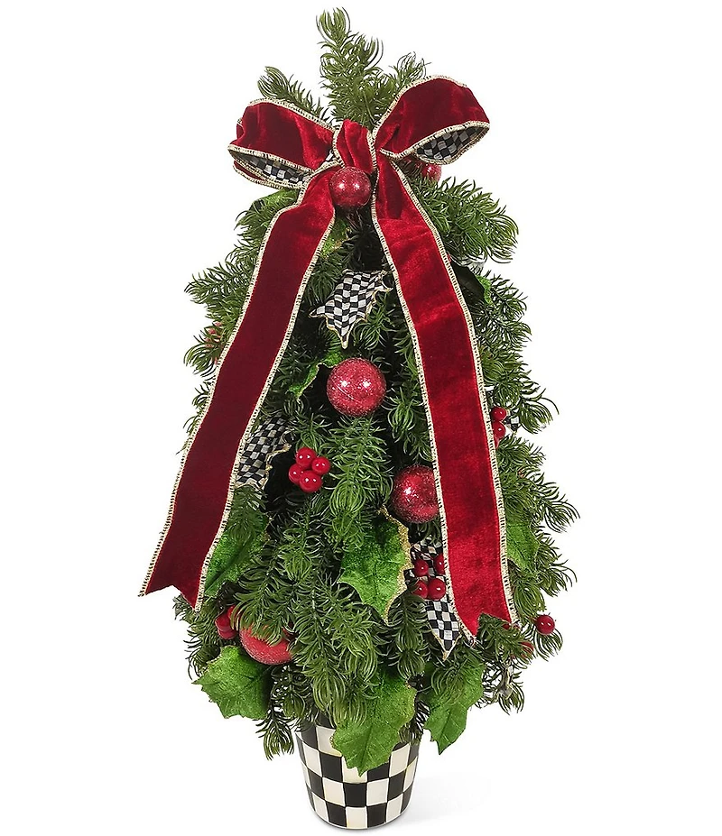 MacKenzie-Childs Merry Christmas Check Holly Tabletop Tree